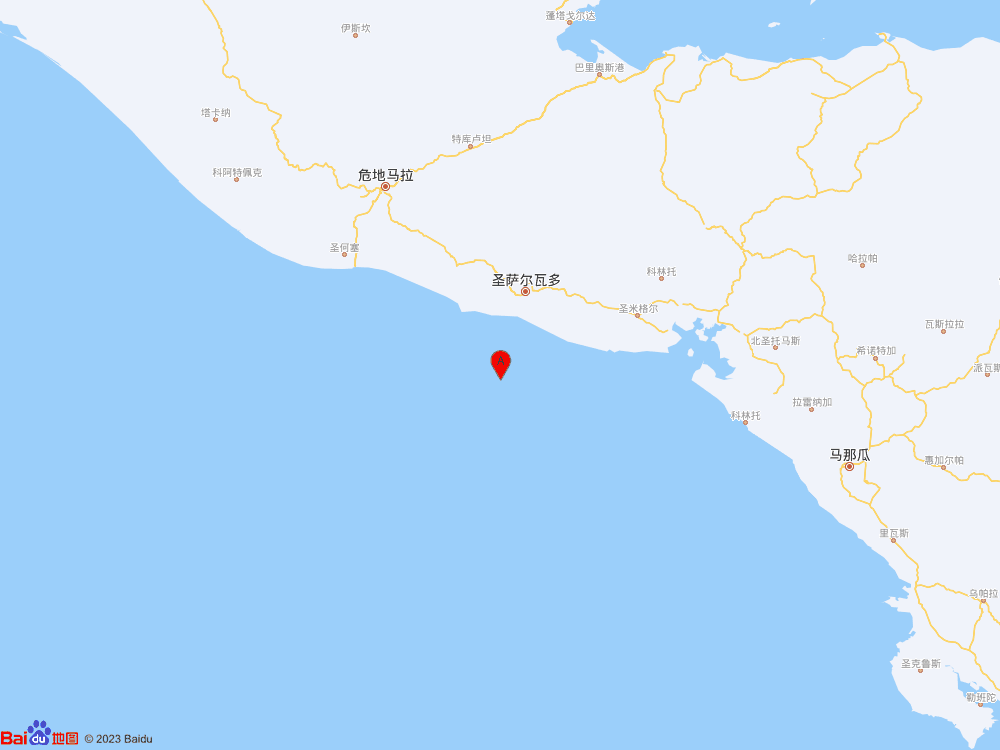 萨尔瓦多附近海域（北纬12.95度，东经-89.45度）发生6.1级地震