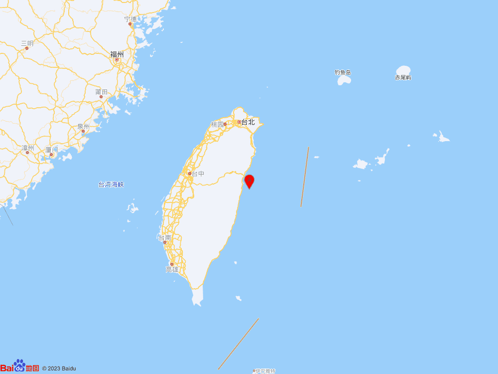 台湾花莲县海域（北纬23.95度，东经121.75度）发生4.3级地震