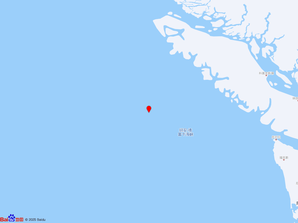 加拿大温哥华岛附近海域（北纬48.95度，东经-128.55度）发生6.5级地震
